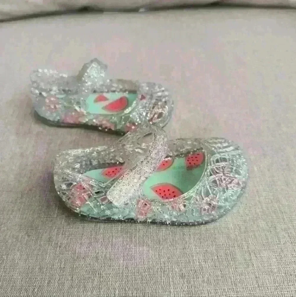 Wonder Nation Girls Mary Jane Jelly Sandal Shoes Size 2 Clear Sparkle